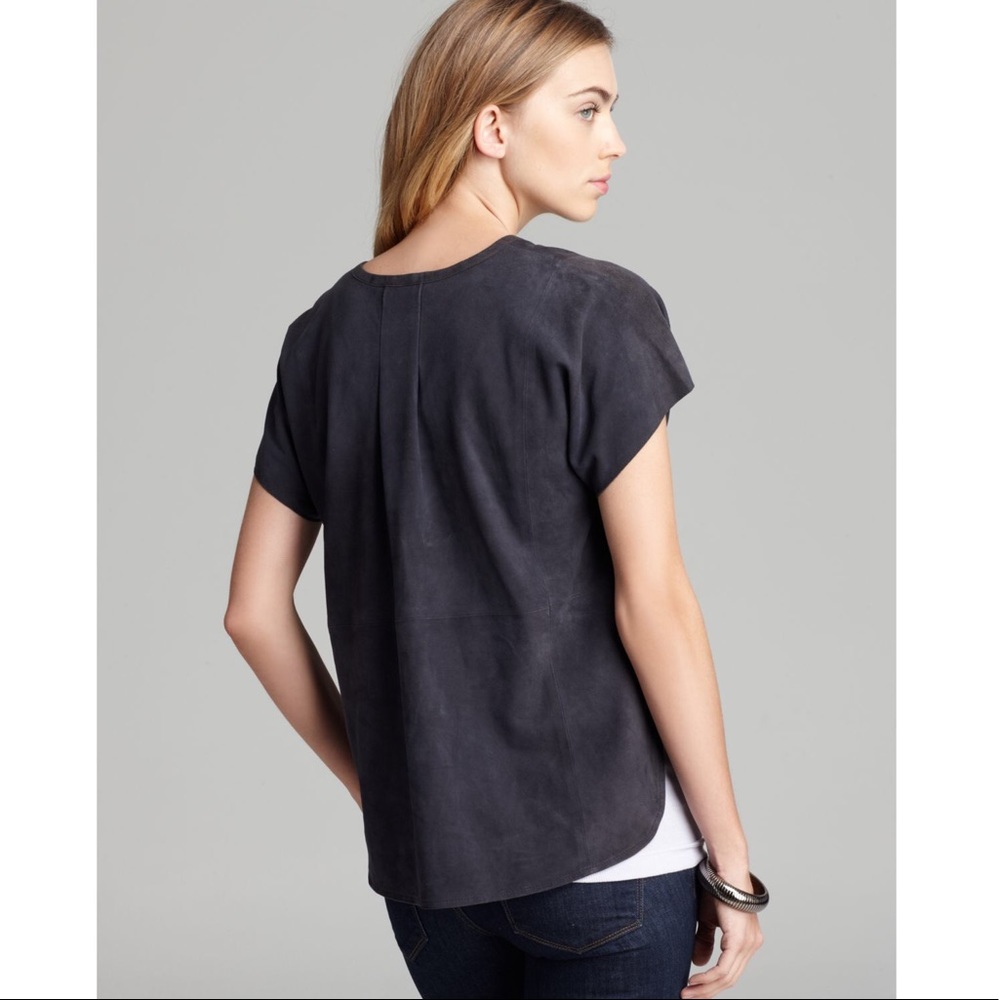 Vince Half Placket Suede Top - Picture 2 of 5